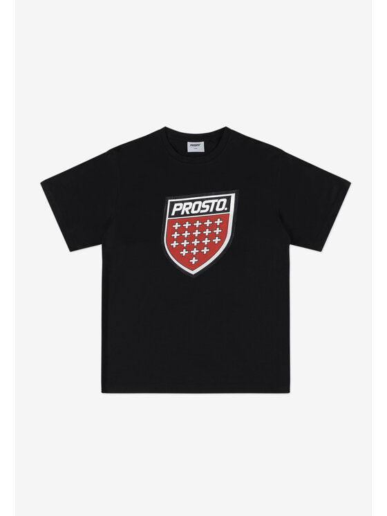 T-shirt ułożony płasko, widok na przód z nadrukiem.