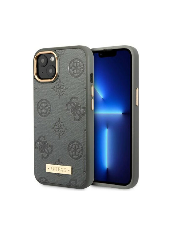 Etui na telefon Guess, Szare, Peony Logo Plate MagSafe