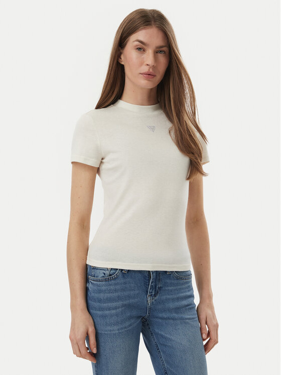 Guess Guess Tričko W5BP07 KCGM2 Écru Slim Fit