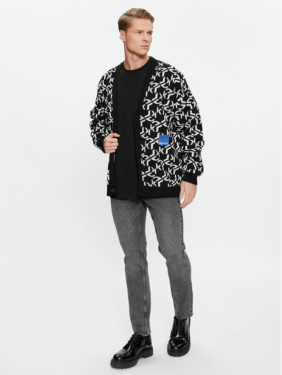 Karl Lagerfeld Jeans KARL LAGERFELD Pletena jopica Klj Monogram Jacquard Cardigan 236D2050 Črna Regular Fit