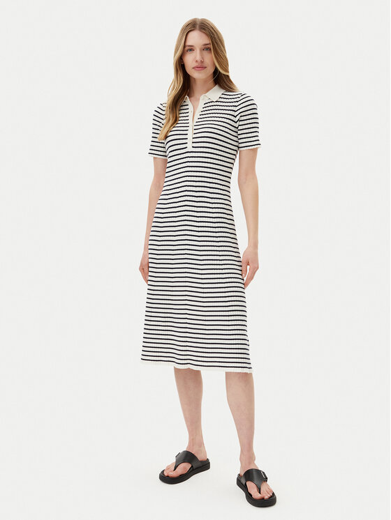Gant Gant Úpletové šaty 4502085 Bílá Slim Fit
