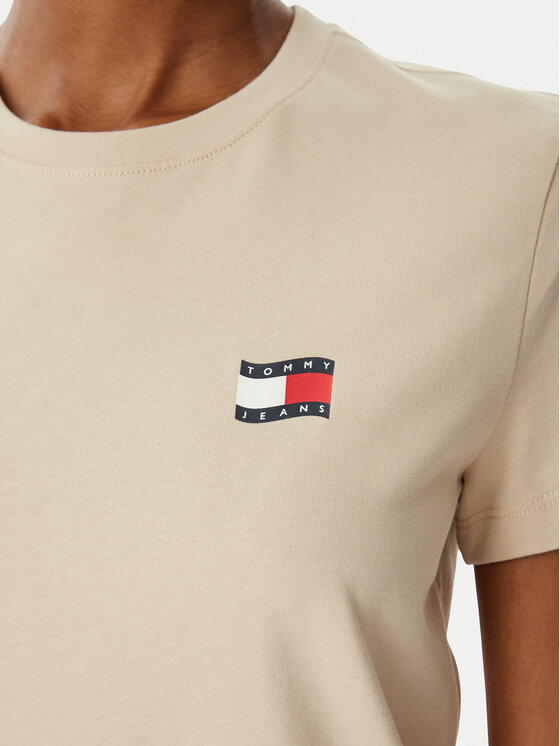 Tommy Jeans Tommy Jeans T-krekls Wavy Flag DW0DW22274 Gaiši bēša Regular Fit