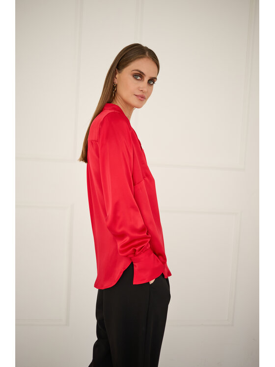 Entelier Entelier Bluzka z wiązaniem Czerwony Relaxed Fit