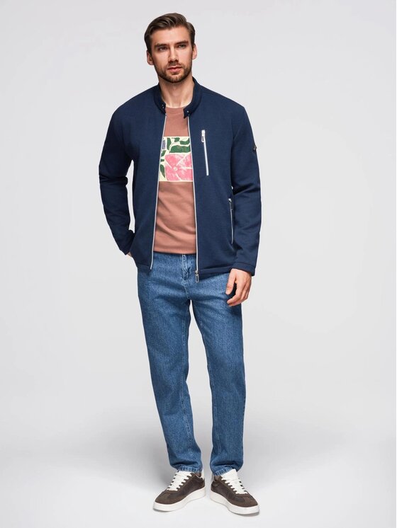 Ombre Ombre Kurtka przejściowa OM-JANP-0229 Niebieski Regular Fit
