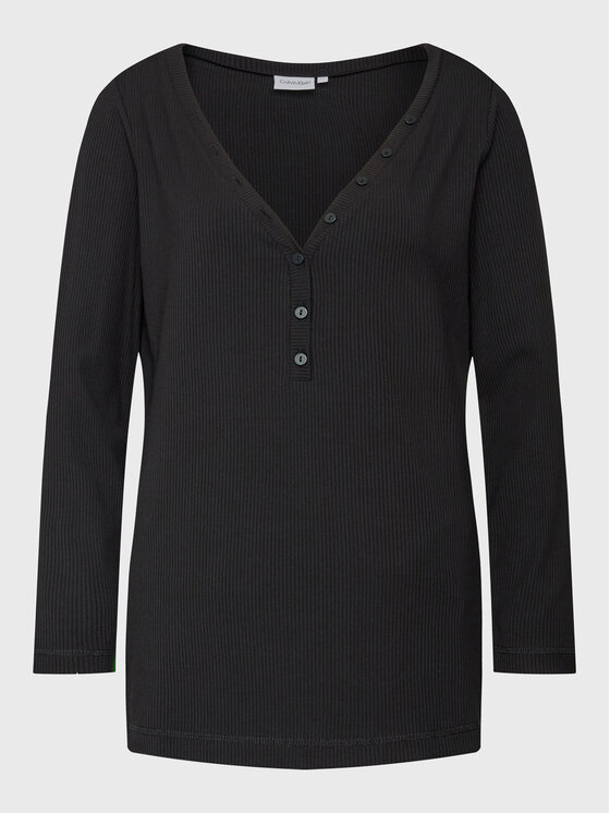 Calvin Klein Curve Bluza Inclu Modal Rib Henley K20K205460 Črna Regular Fit