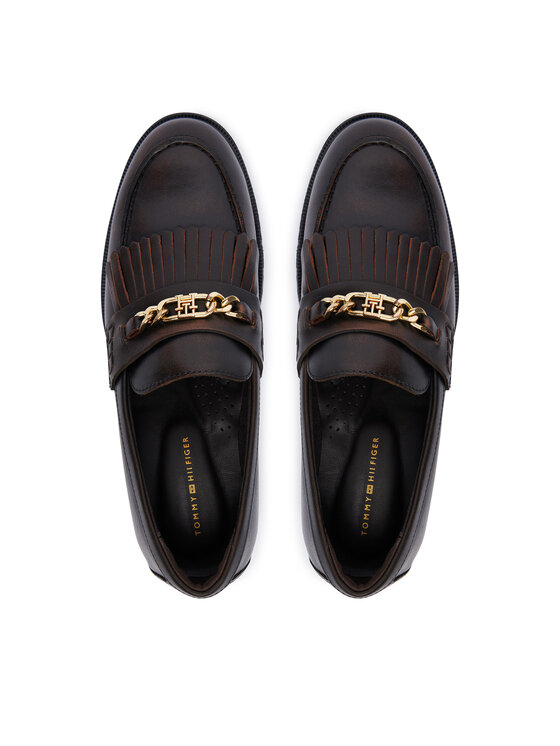 Tommy Hilfiger Tommy Hilfiger Loafers Th Chain Fringe Leather Loafer FW0FW09668 Tmavo hnedá
