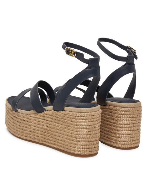 Tommy Hilfiger Tommy Hilfiger Espadrile Ankle Strap Leather Platform FW0FW08497 Bleumarin