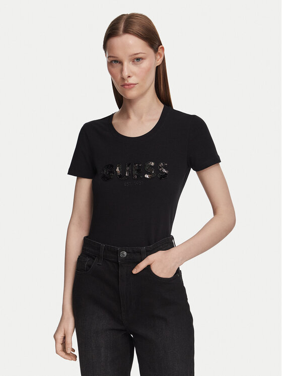 Guess Tricou W5GI17 J1314 Negru Slim Fit