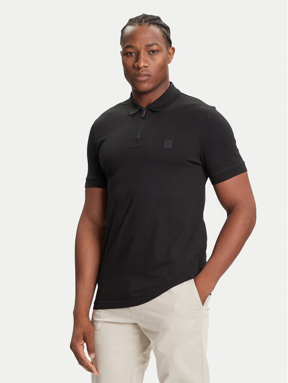 BOSS Tricou polo Passerzip 50537507 Negru Slim Fit