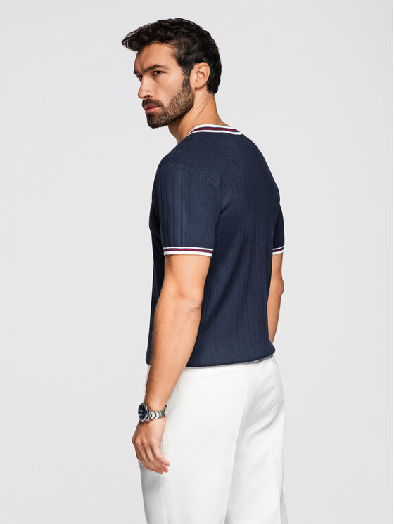 Ombre Ombre T-Shirt OM-TSCT-0266 Granatowy Regular Fit