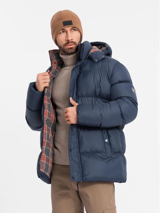Ombre Ombre Kurtka puchowa OM-JAHP-0205 Granatowy Regular Fit