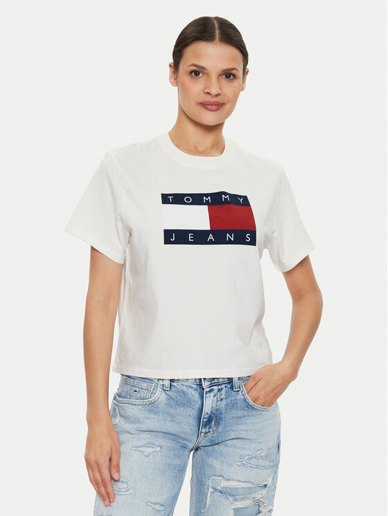 Tommy Jeans T-krekls Flag DW0DW18629 Balts Boxy Fit