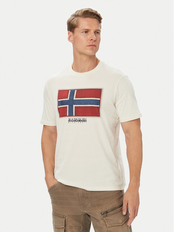 Napapijri Tricou S-Flag Tiki Ss NP0A8A6IN1A1 Alb Regular Fit
