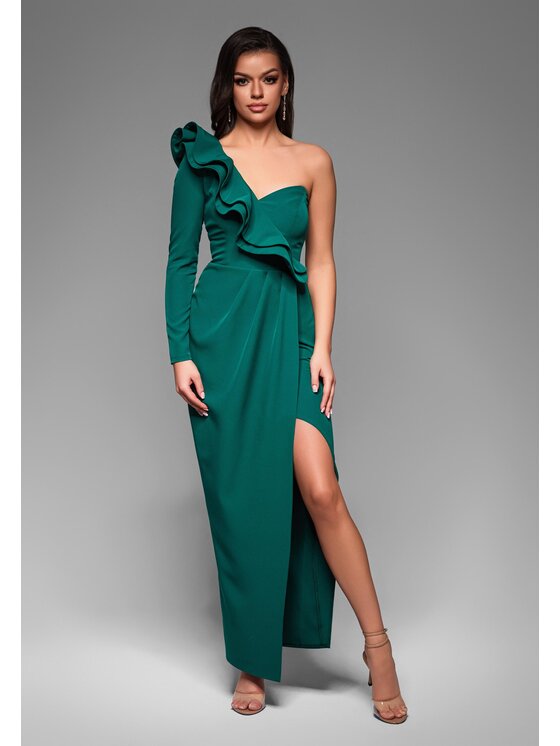 Ombre Ombre Sukienka wieczorowa LA-OM-DLR035 Zielony Regular Fit