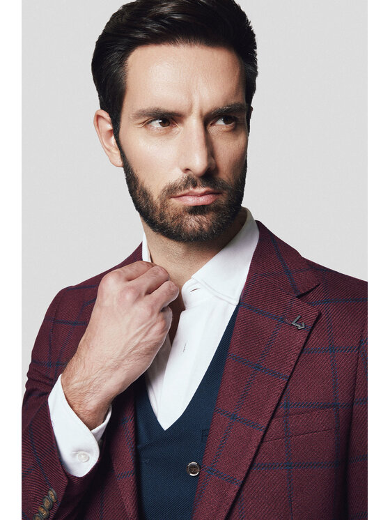 Lancerto Lancerto Marynarka Scafati MA131224000003 Bordowy Slim Fit