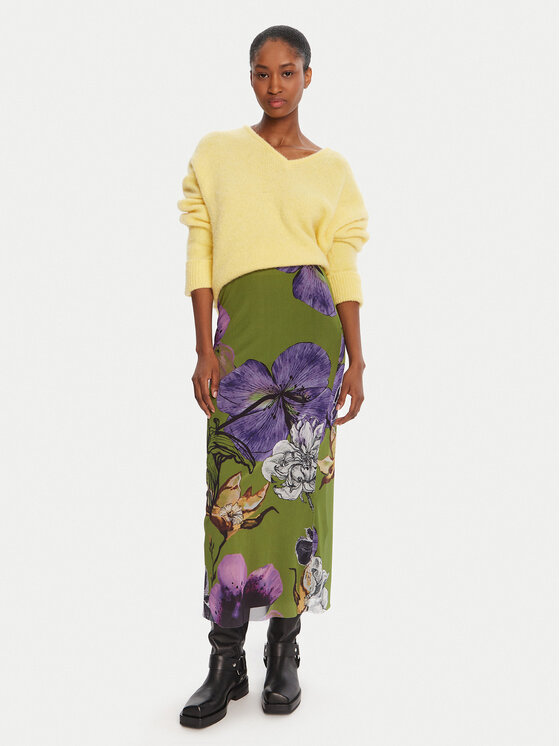 Desigual Desigual Maxi suknja Tulleflowers Lacroix 25WWFK03 Zelena Regular Fit