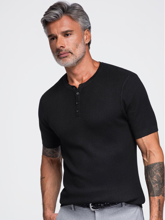 Ombre Ombre T-Shirt OM-TSCT-0304 Czarny Slim Fit