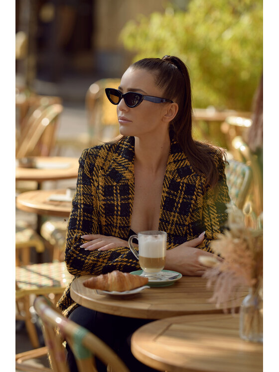 Chérir Paris Chérir Paris Marynarka boucle w kratę Żółty Regular Fit