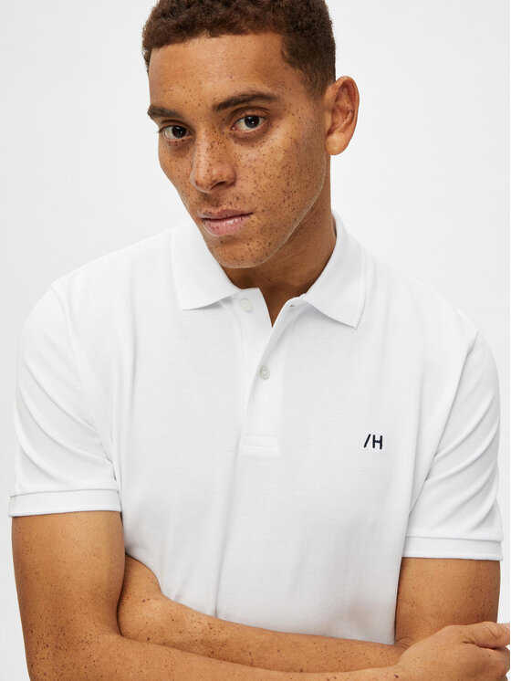 Selected Homme Selected Homme Тениска с яка и копчета 16087839 Бял Regular Fit