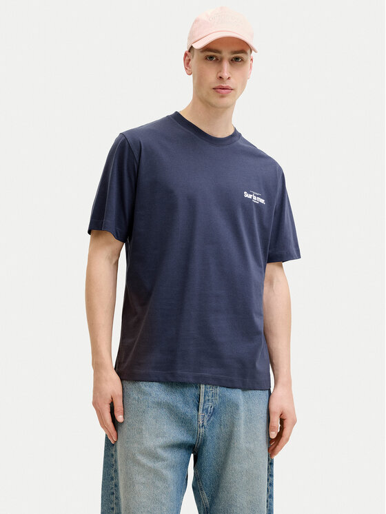 Jack & Jones Jack & Jones Marškinėliai Riviera 12295161 Tamsiai mėlyna Relaxed Fit