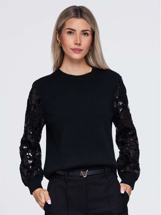 Ombre Ombre Sweter OW-SW-E0033 Czarny Regular Fit