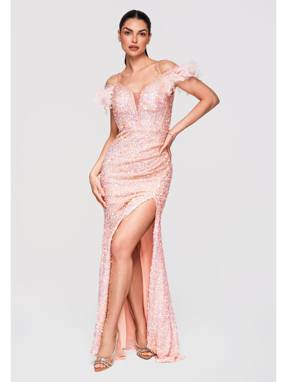 Ombre Ombre Sukienka wieczorowa LA-OM-DLR326 Różowy Slim Fit