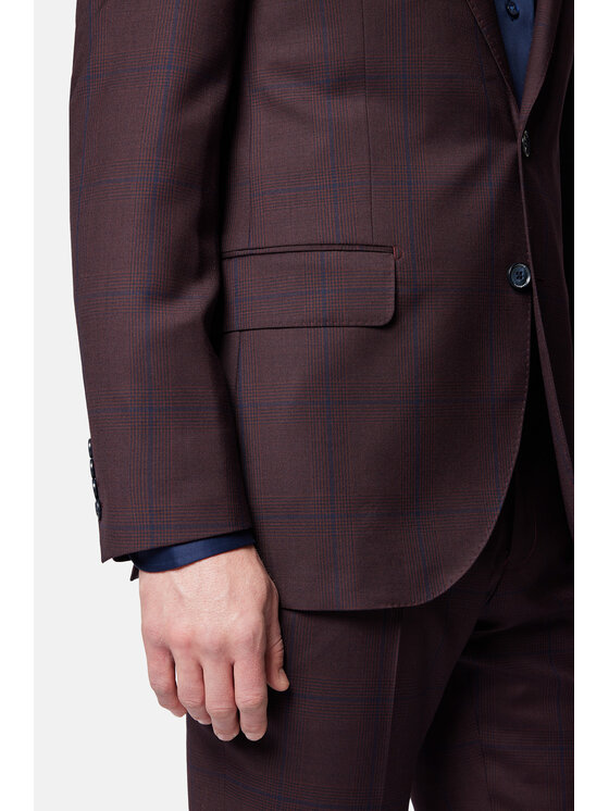 Lancerto Lancerto Garnitur Garnitur Bordowy w Kratę Wełniany Annapolis GA073124000024 Bordowy Slim Fit
