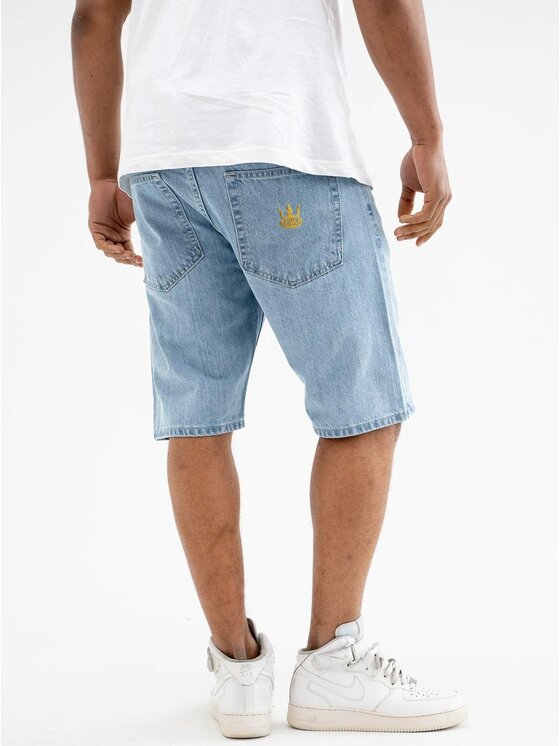 Szorty jeansowe Jigga Wear, Rozmiar M, Niebieskie, Krótkie Spodenki Jeansowe Ze Ściągaczem Męskie Jasne Niebieskiee / Złote Jigga Wear Crown Pocket L