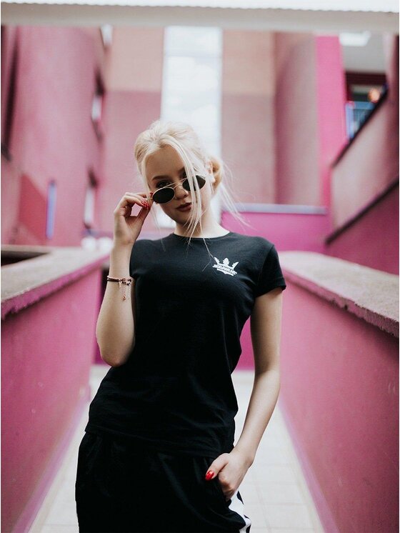 Jigga Wear Jigga Wear T-Shirt Damska Koszulka Z Krótkim Rękawem Czarna / Biała Jigga Classic Logo M Czarny Regular Fit