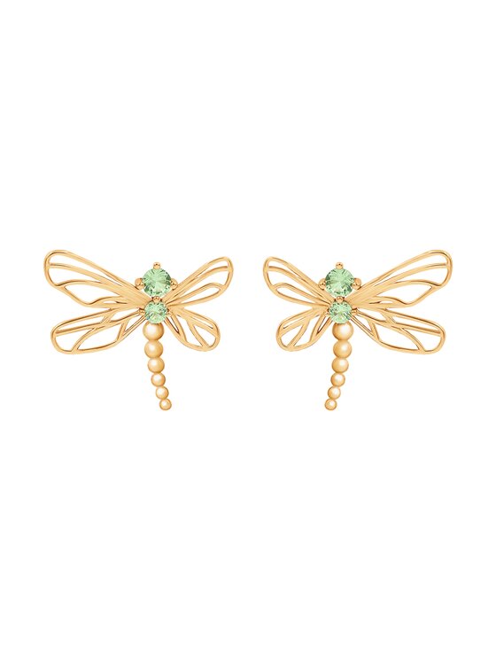 Lilou Lilou Naušnice Dragonfly w kształcie ważki z zieloną cyrkonią, pozłacane Zlatá