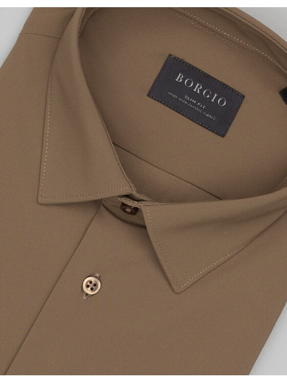 Borgio Borgio Koszula Ateleta_00664 Beżowy Slim Fit