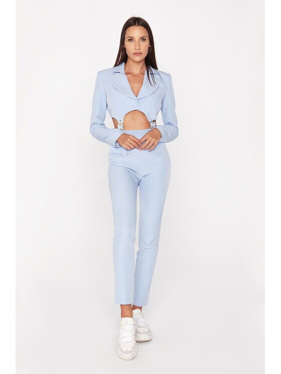 MANDRAGORA MANDRAGORA Kalhoty z materiálu Feminity Světle modrá Slim Fit