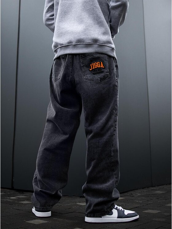 Jigga Wear Jigga Wear Jeansy Szerokie luźne streetwear uliczne premium 129230 Czarny Baggy Fit