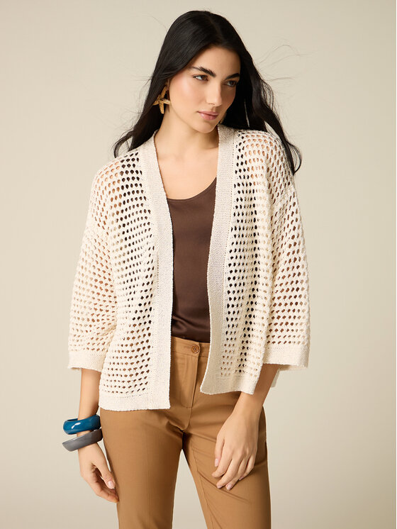 Oltre Oltre Cardigan M575E001970N021 Bianco Baggy Fit
