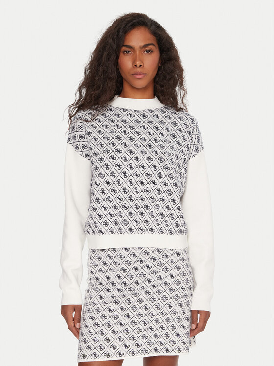Guess Guess Bluză cu gât W5BR23 Z3JD2 Écru Relaxed Fit
