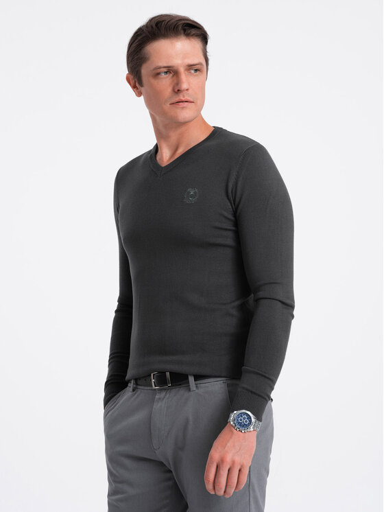 Ombre Ombre Sweter OM-SWBS-0107 Szary Regular Fit