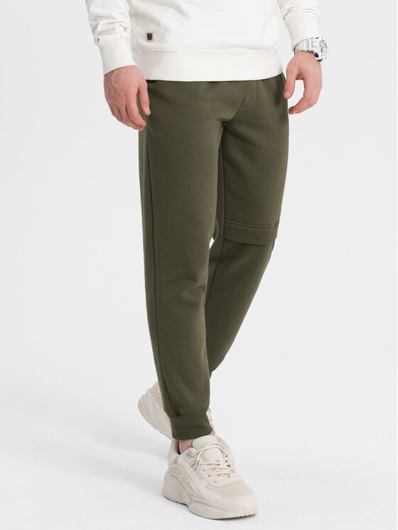 Ombre Ombre Spodnie dresowe OM-PASK-0147 Zielony Regular Fit