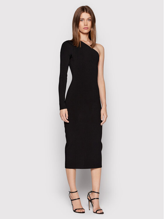 Victoria Victoria Beckham Cocktail Obleka One Shoulder 1222KDR003593A Črna Slim Fit