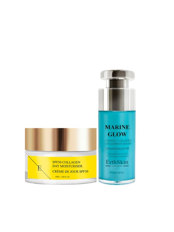 Krem na dzień Erthskin London, Marine Glow Witamina C + Koncentrat Kolagenowy Serum 30ml + SPF 50 Kolagenowy Krem na Dzień 50ml