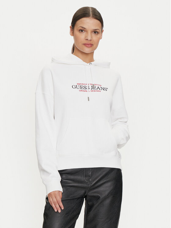 Guess Jeans Mikina W4YQ15 KC811 Biela Regular Fit