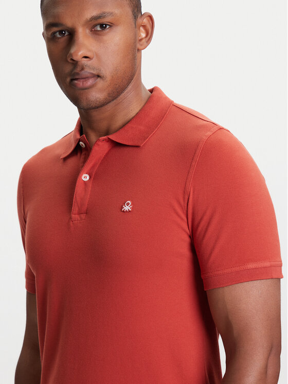 United Colors Of Benetton United Colors Of Benetton Тениска с яка и копчета 3WG9U301Z Червен Slim Fit