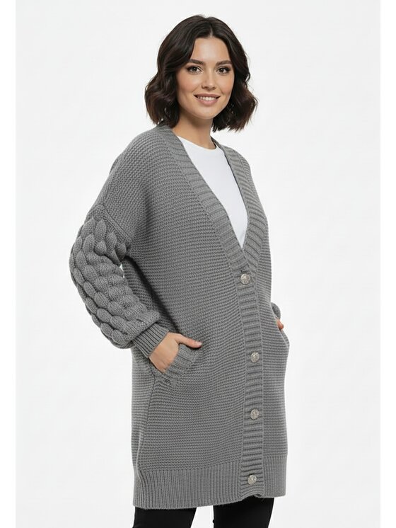 FIGL FIGL Kardigan M1270 Šedá Regular Fit