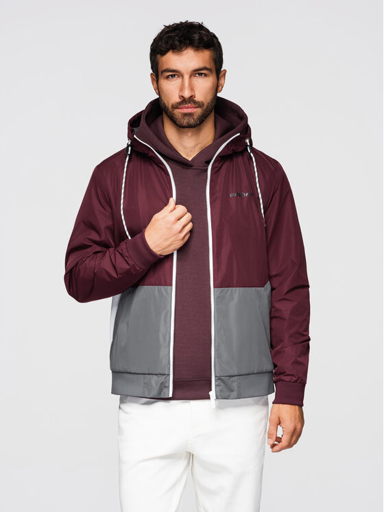 Ombre Ombre Wiatrówka OM-JANP-0242 Bordowy Regular Fit