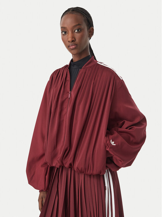 adidas Sweatshirt Satin Pleated Track Top LG4080 Dunkelrot Relaxed Fit