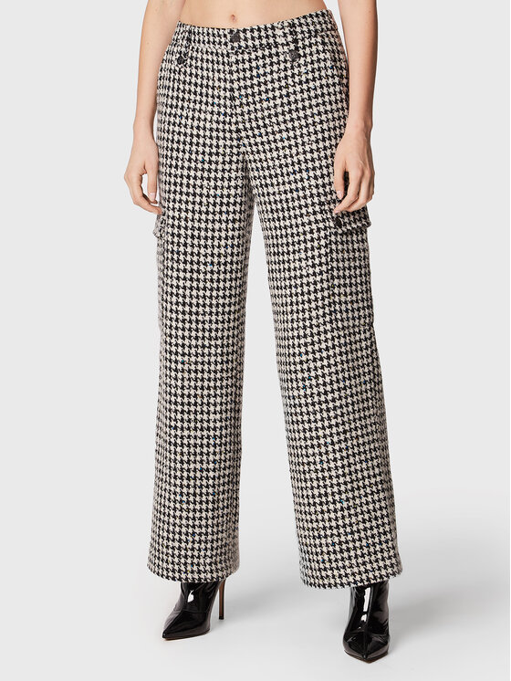 ROTATE ROTATE Kalhoty z materiálu Sparkly Houndstooth RT1901 Bílá Relaxed Fit