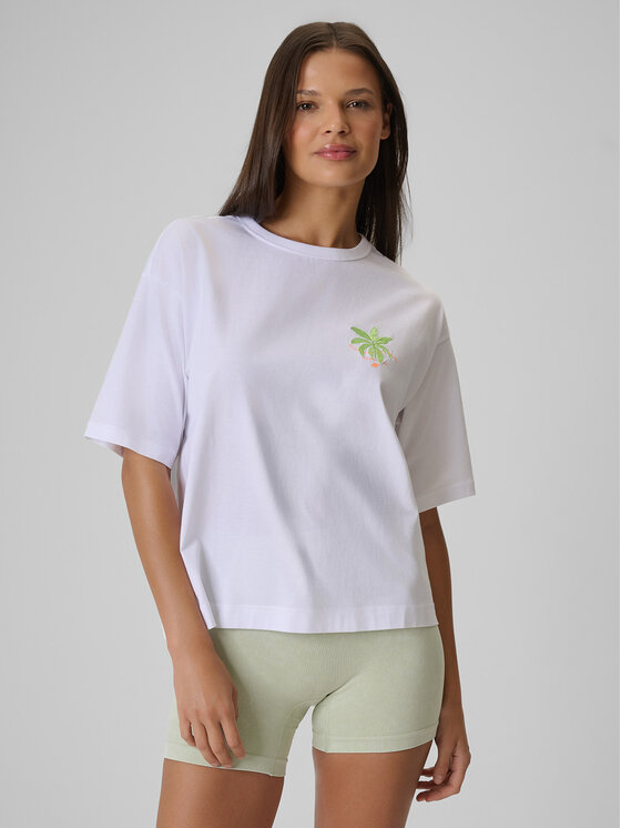 4F 4F T-Shirt BEACHWEAR Biały Boxy Fit