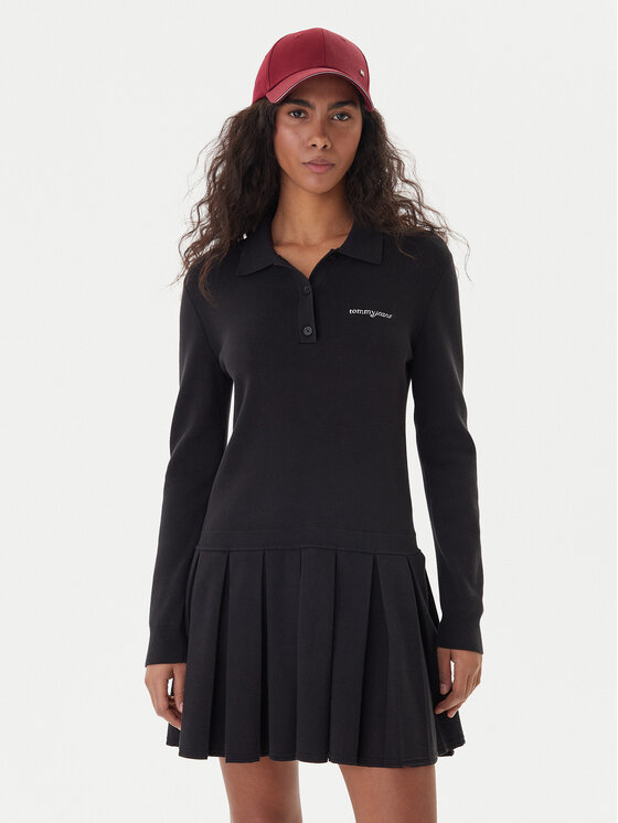 Tommy Jeans Rochie tricotată Script DW0DW22464 Negru Regular Fit
