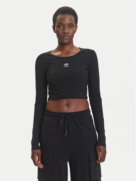 adidas adidas Blúz Essentials Ribbed IW5725 Fekete Slim Fit