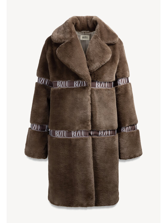 BIZUU BIZUU Futro FLORENCE FAUX FUR LAPEL COAT Brązowy Standard Fit