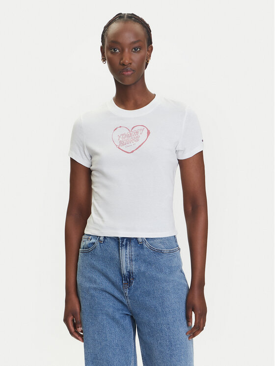 Tommy Jeans Tommy Jeans T-Shirt Heart DW0DW21390 Biały Slim Fit